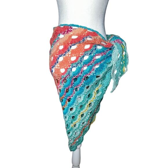 Handmade multi colored crochet swim sarong cover up - Picture 5 of 5